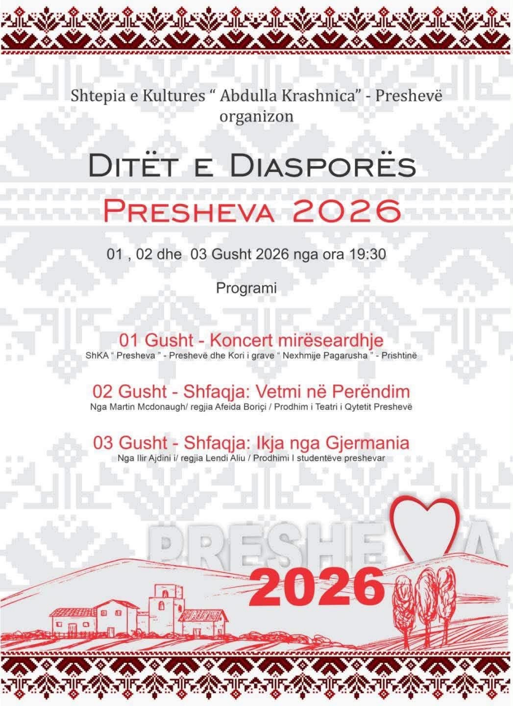 Shtëpia e Kulturës “Abdulla Krashnica” dhe Teatri i Qytetit në Preshevë sjellin program të pasur kulturor në kuadër të “Ditëve të Diasporës 2026”